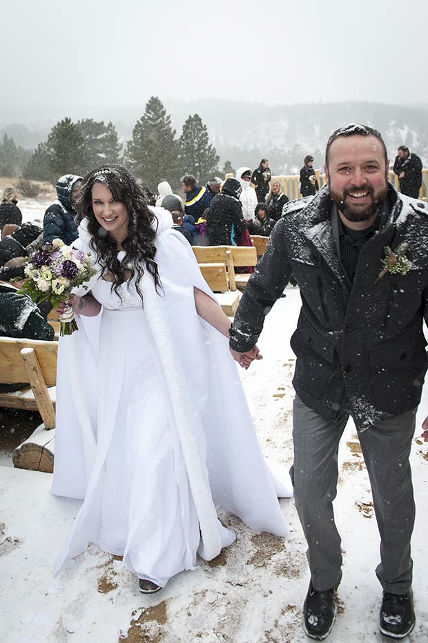 The happy couple coming down the aisle